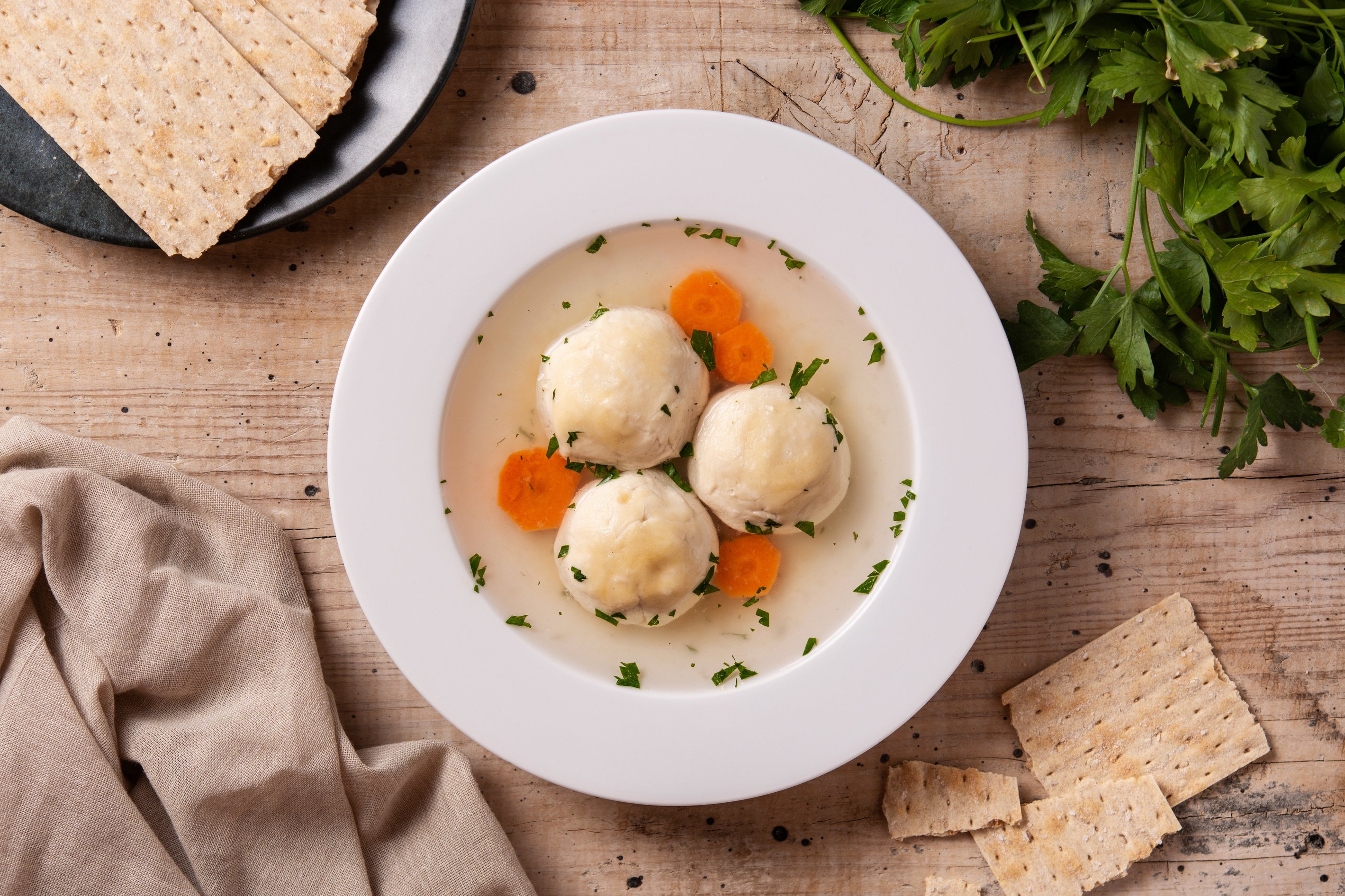 Traditional Jewish Matzah Ball Soup and Matzah Bread