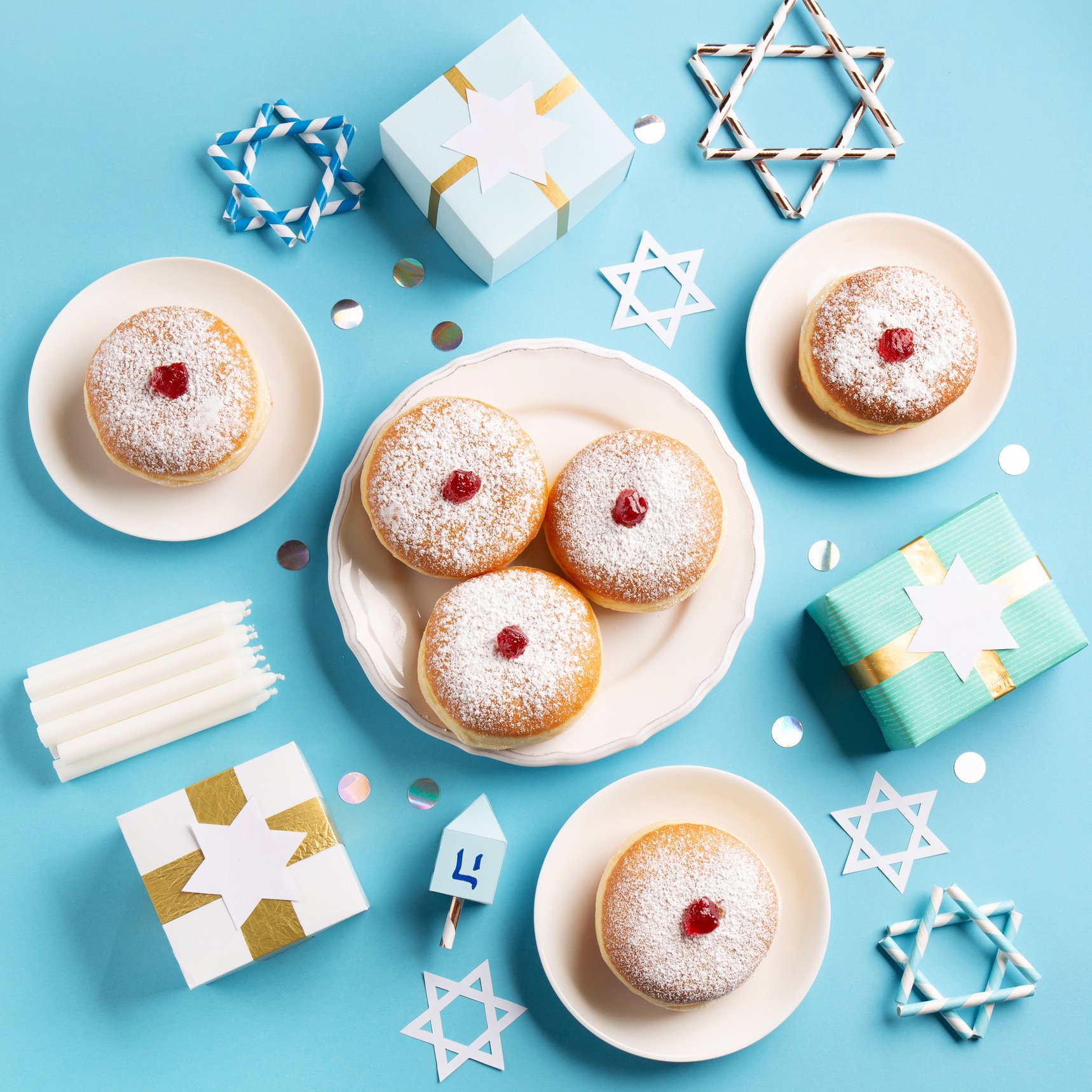 Jewish Holiday Hanukkah Card. Hanukkah Doughnuts Sufganiyot on B